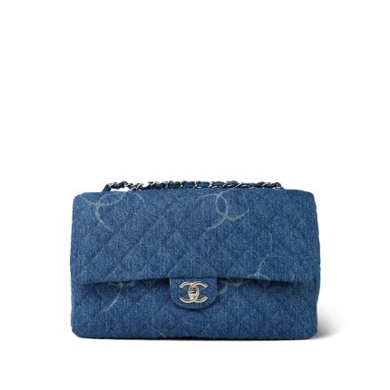 20B Blue Denim Quilted CC Single Flap Jumbo SHW