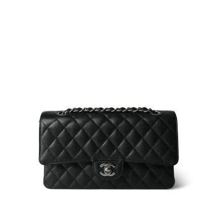 Black Caviar Quilted Medium Classic Flap Silver Hardware