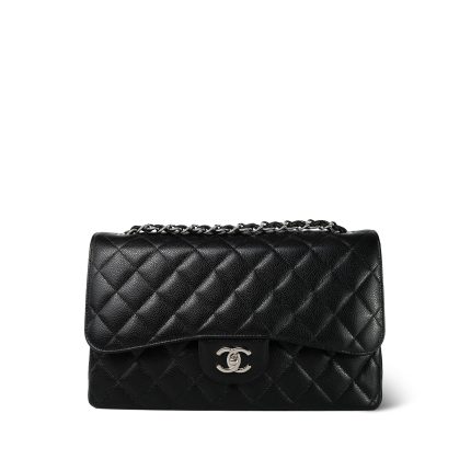 Black Jumbo Caviar Quilted Classic Flap Silver Hardware