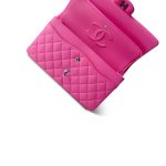 21S Neon Pink Lambskin Quilted Classic Flap Medium Silver Hardware - Image 10