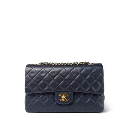 Navy Lambskin Quilted Medium Classic Flap Gold Hardware