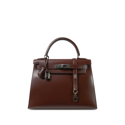 Kelly 28 Brown Box Calfskin Palladium Plated [C] Stamp