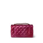 23P Pink / Dark Pink Patent Quilted Mini Rectangular Flap Light Gold Hardware - Image 5