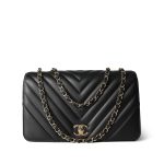 Black Calfskin Chevron Quilted Statement Flap Bag Medium LGHW - Image 13