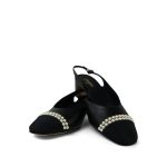 20P Black Lambskin Grosgrain Pearl Cap Toe CC Slingback Pumps Size 39.5