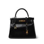Kelly 28 Black Box Calfskin Gold Plated U Circle Stamp