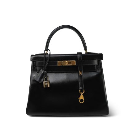 Kelly 28 Black Box Calfskin Gold Plated U Circle Stamp