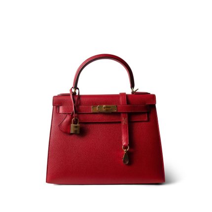 Kelly Sellier 28 Rouge Casaque Epsom Gold Plated C Stamp