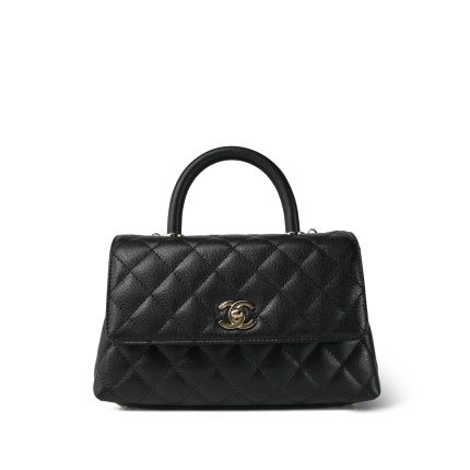 24A Black Caviar Quilted Small Coco Handle Light Gold Hardware