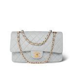 Vintage Light Blue Lambskin Quilted Medium Classic Flap Gold Hardware