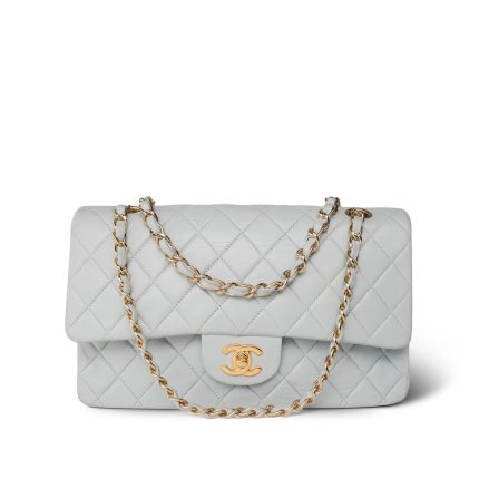 Vintage Light Blue Lambskin Quilted Medium Classic Flap Gold Hardware