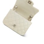 Glittery Ivory Caviar Quilted Mini Square Flap SHW - Image 11