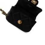 Black Calfskin Quilted Lady Handle Flap Card Holder on Chain Aged Gold Hardware - Image 15