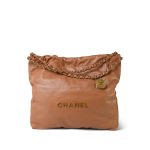 Caramel Calfskin Quilted Medium 22 Hobo Bag Aged Gold Hardware - Image 4