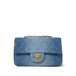24S Blue Denim Quilted Rectangular Flap Mini Aged Gold Hardware