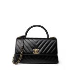 Black Chevron Calfskin Coco Handle Flap Medium (Old Small) Aged Gold Hardware