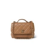 Dark Beige Caviar Quilted Business Affinity Medium Flap Light Gold Hardware - Image 10