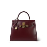 Kelly 28 Box Calfskin Rouge H Gold Plated R Circle Stamp - Image 7
