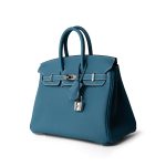 Birkin 25 Blue Jean Togo Palladium Plated B Stamp - Image 7
