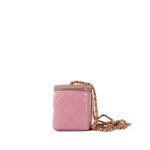 Pink Glazed Calfskin Quilted Small Vanity Case Gold Hardware - Image 7