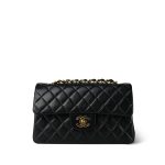 Black Lambskin Quilted Classic Flap Small Gold Hardware