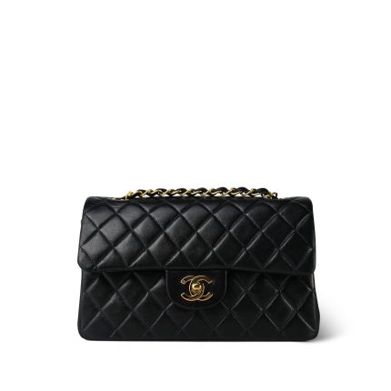 Black Lambskin Quilted Classic Flap Small Gold Hardware