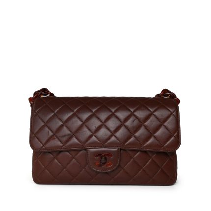 Vintage Brown Lambskin Quilted Single Flap Medium Tortoiseshell Hardware