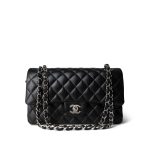 Black Lambskin Quilted Classic Flap Medium Silver Hardware - Image 11