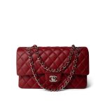17B Red/Raspberry Caviar Quilted Medium Classic Flap Silver Hardware - Image 13