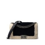 Navy/Cream Shearling Boy Bag Old Medium Ruthenium Hardware