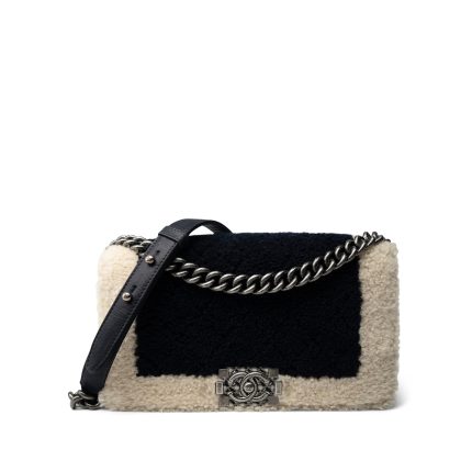 Navy/Cream Shearling Boy Bag Old Medium Ruthenium Hardware