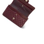 Burgundy / Wine Lambskin Quilted Classic Flap Medium GHW - Image 11