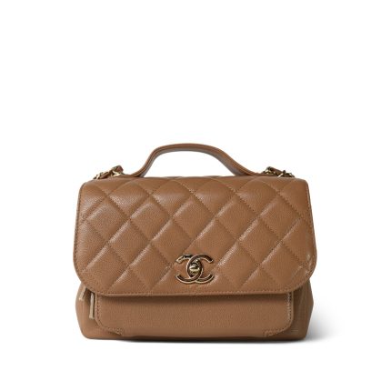 Beige Caviar Quilted Business Affinity Medium Flap Light Gold Hardware