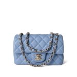 21C Sky Blue Lambskin Quilted Single Flap Mini Rectangular Light Gold Hardware - Image 10