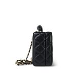 24K Black Lambskin Quilted Box Bag Small Light Gold Hardware - Image 8