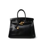 Birkin 35 Black Box Calfskin Gold Plated G Square Stamp - Image 2