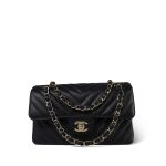 20B Navy Caviar Chevron Quilted Classic Flap Small Light Gold Hardware - Image 2