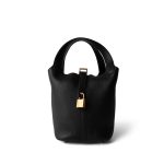 Picotin Lock 18 Black Taurillon Clemence Gold Plated U Stamp