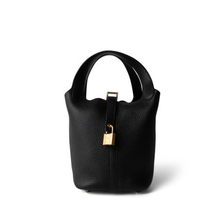 Picotin Lock 18 Black Taurillon Clemence Gold Plated U Stamp