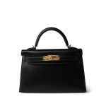 Mini Kelly 20 Sellier Black Box Calfskin Gold Plated B Stamp - Image 10