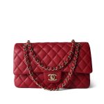 19B Red Caviar Quilted Classic Flap Medium Light Gold Hardware - Image 13
