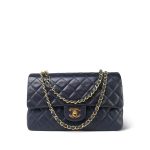 Navy Lambskin Quilted Medium Classic Flap Gold Hardware - Image 10