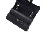 20B Navy Caviar Chevron Quilted Classic Flap Small Light Gold Hardware - Image 11