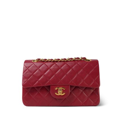 Red Lambskin Quilted Classic Flap Small Gold Hardware
