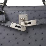 Kelly Sellier 28 Horseshoe (HSS) Gris Agate/Bleu Nuit Ostrich Palladium Plated Y Stamp - Image 21