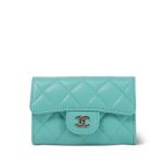 24C Turquoise Caviar Quilted Card Holder Light Gold Hardware