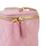 Pink Glazed Calfskin Quilted Small Vanity Case Gold Hardware - Image 5