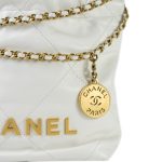 White Calfskin Quilted Mini 22 Bag Aged Gold Hardware - Image 12