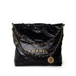 24C Black Calfskin Quilted 22 Hobo Bag Small Antique Gold Hardware