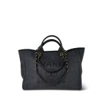 20A Black Mixed Fibers Medium Deauville Tote Light Gold Hardware - Image 7